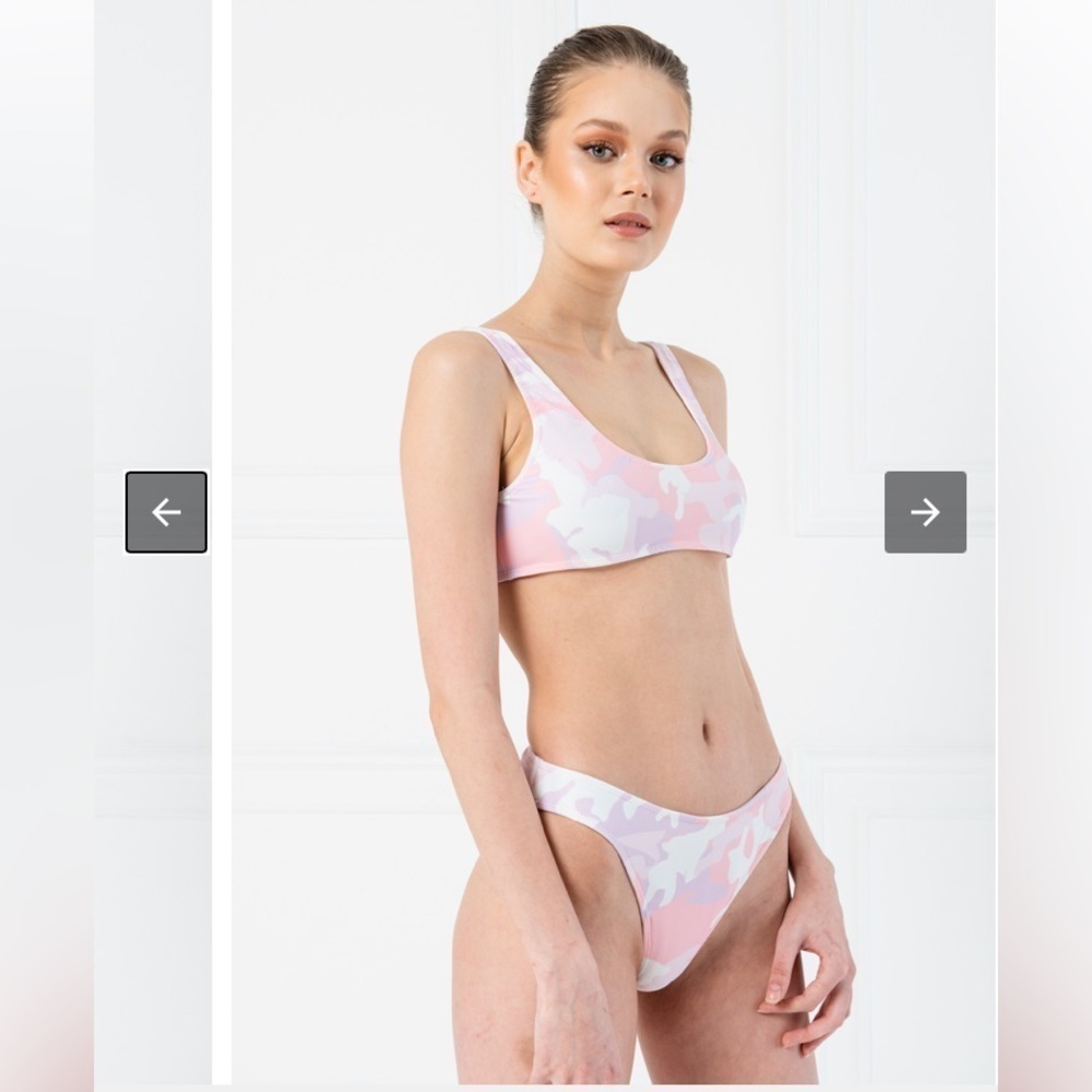 Kikiriki swim set square neck off white pink printed bikini NWT